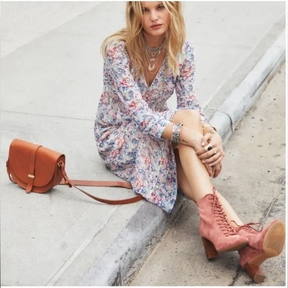 Sezane Alicia Heeled Booties 6.5 NIB Lace Up Suede Leather French Almond Toe - Picture 7 of 15